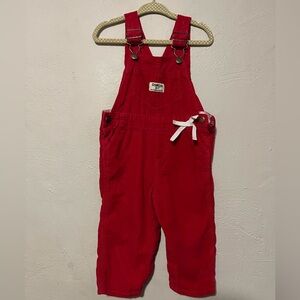 OshKosh B'gosh Vibrant Red Overalls with White Bow Accent